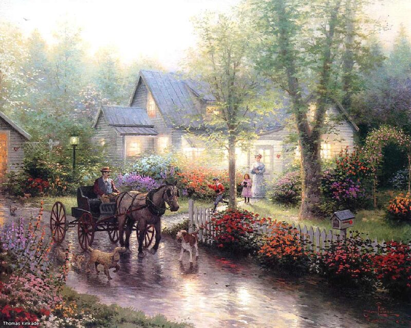 Horse-drawn carriage in a garden