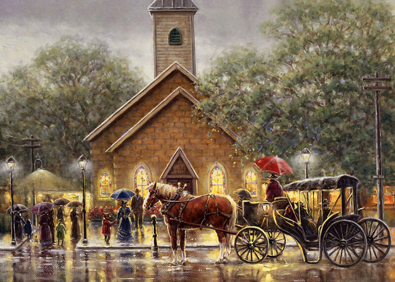 Horse-drawn Carriage in Rain — Brown, Rainy