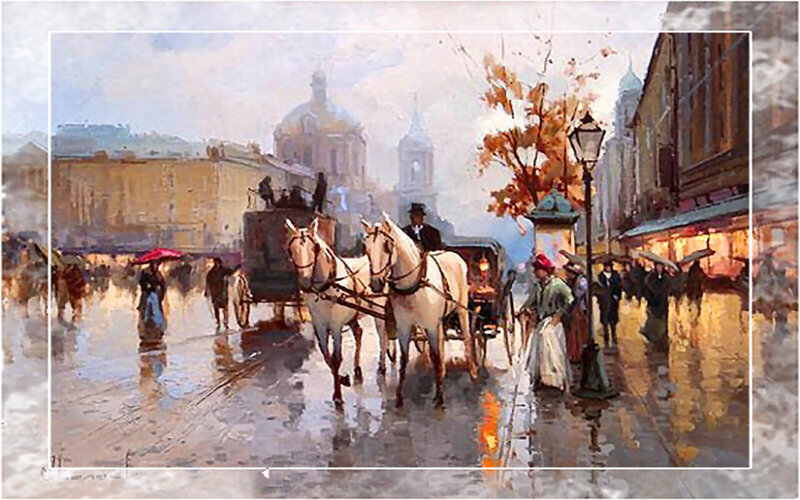 Horse-drawn Carriage in Rain — Gray