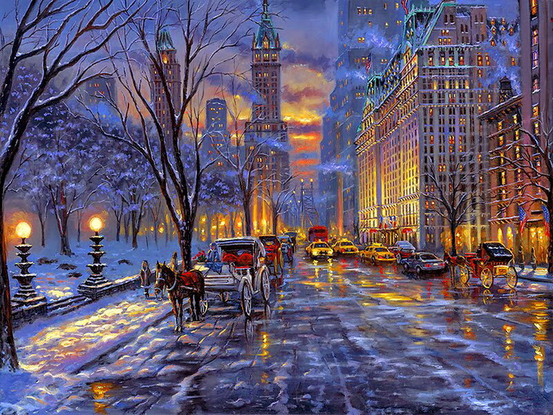 Horse-drawn Carriage in Snow — Blue, Dramatic