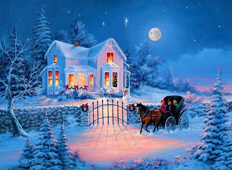Horse-drawn Carriage in Snow — Blue