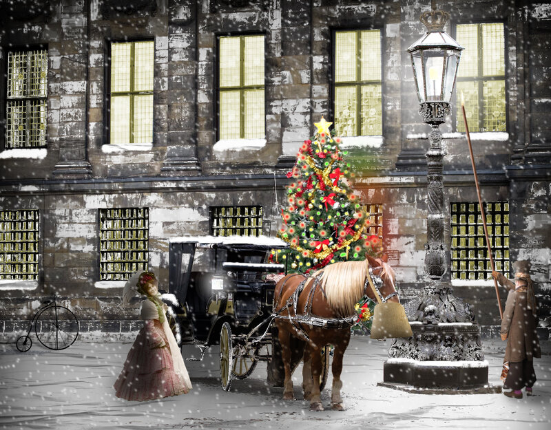 Horse-drawn Carriage in Snow — Brown, Festive