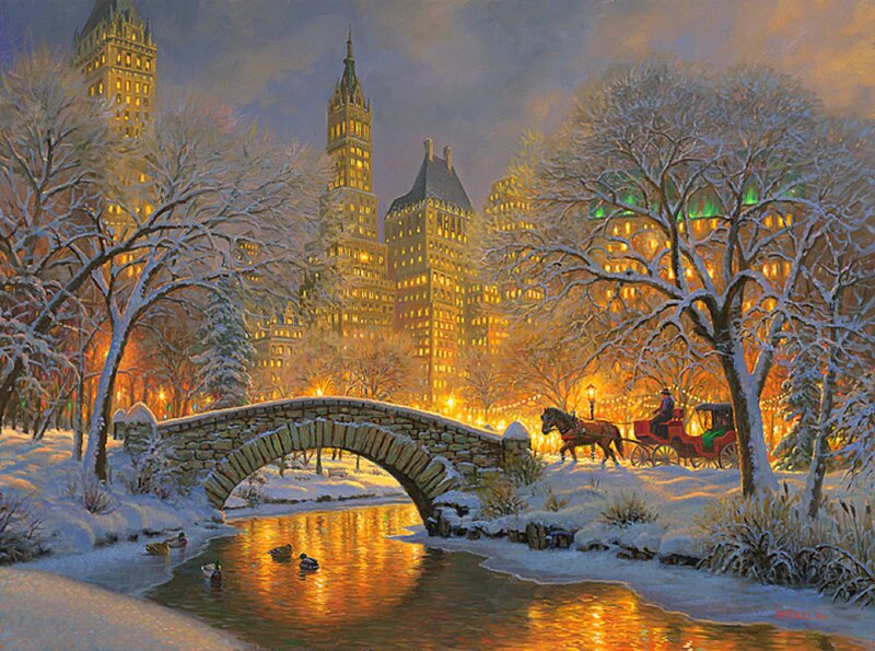 Horse-drawn Carriage in Snow — Gold