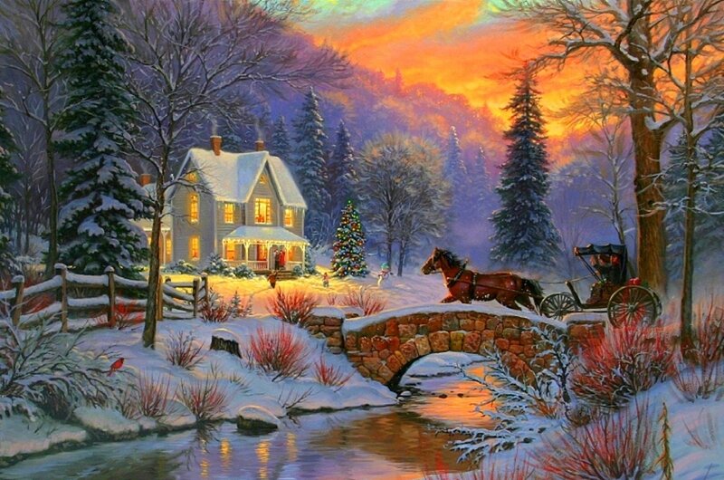 Horse-drawn Carriage in Snow — Orange
