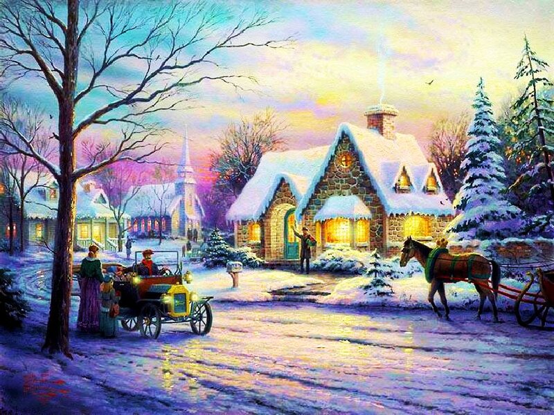 Horse-drawn Carriage in Snow — Purple, Peaceful, Winter