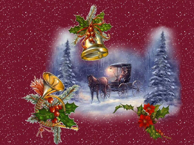 Horse-drawn Carriage in Snow — Red, Festive