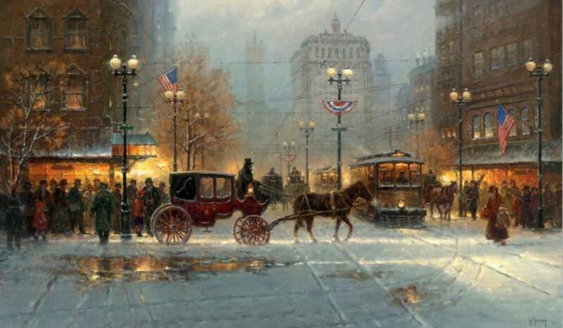 Horse-drawn Carriage in Snow — White, Busy