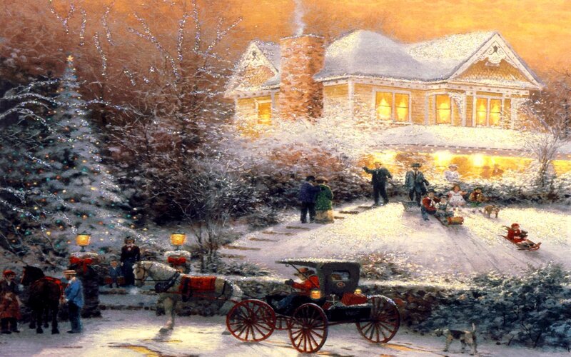 Horse-drawn Carriage in Snow — White, Festive