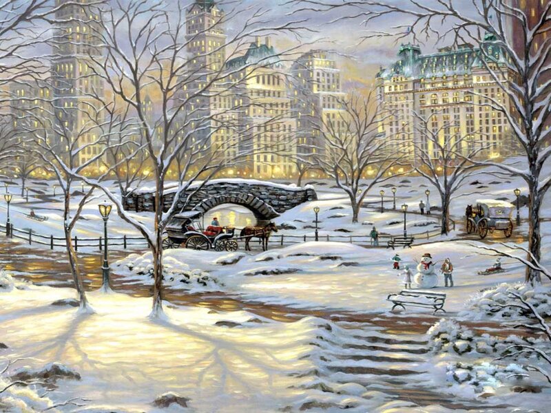 Horse-drawn Carriage in Snow — White, Peaceful, Winter, Painting