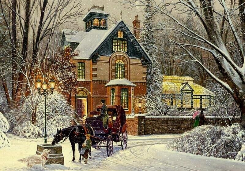 Horse-drawn Carriage in Snow — White, Serene
