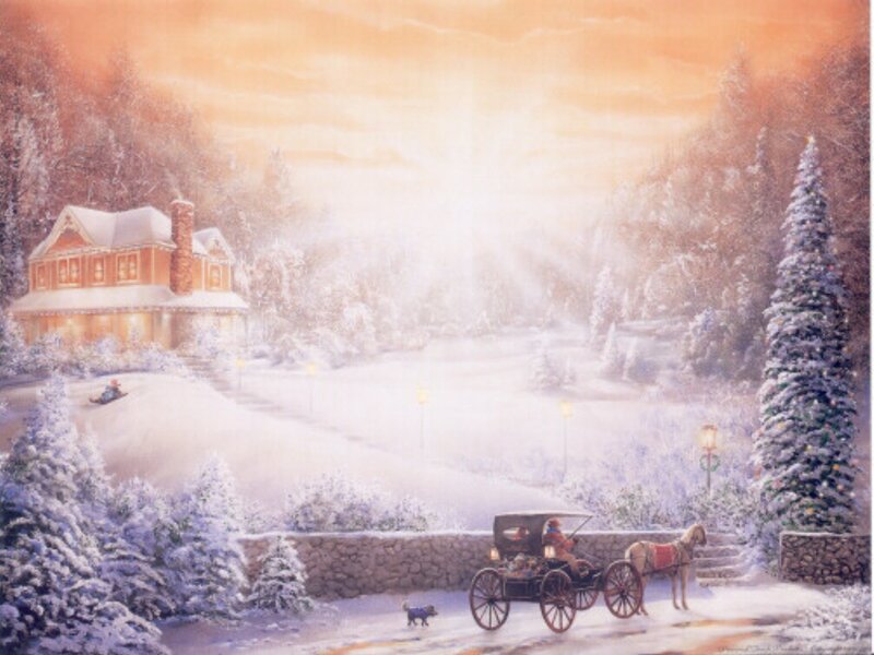 Horse-drawn Carriage in Snow — White, Serene, Winter, Painting