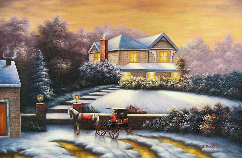Horse-drawn Carriage in Snow — Yellow