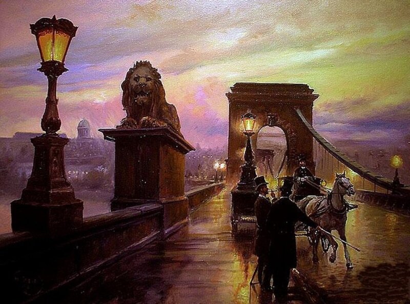 Horse-drawn Carriage on Bridge — Purple