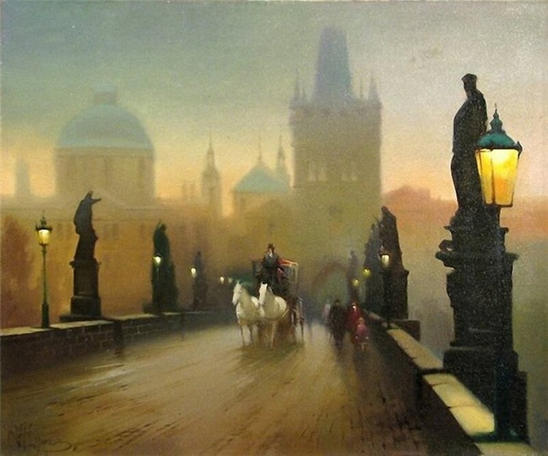 Horse-drawn Carriage on Bridge — Yellow