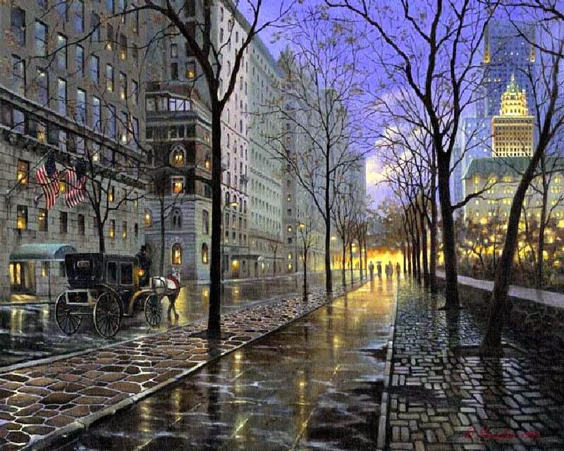 Horse-drawn Carriage on Street — Purple