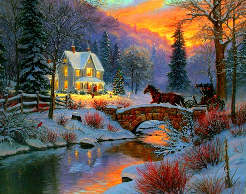 Horse-drawn Carriage — Orange, Peaceful, Winter