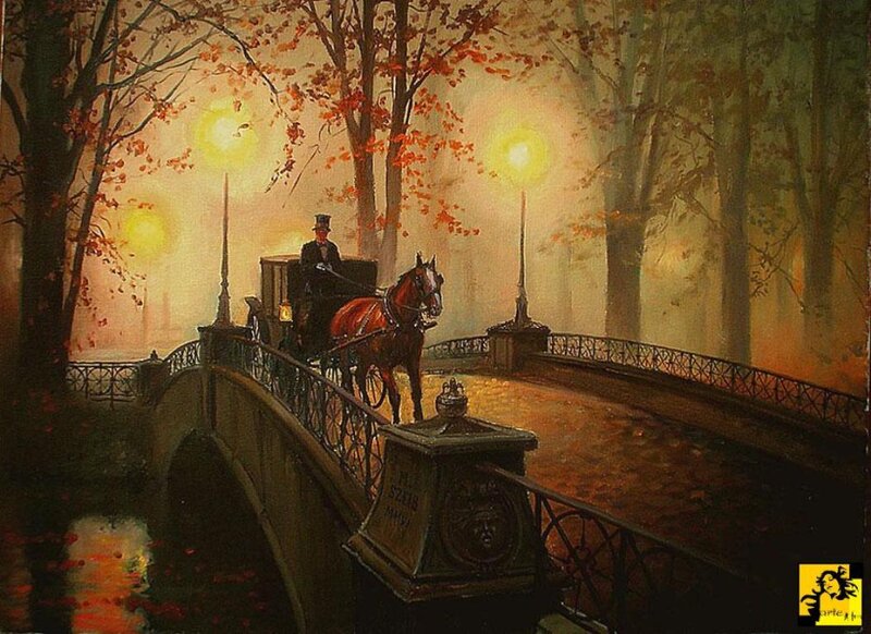 Horse-drawn Carriage — Orange, Serene, Night