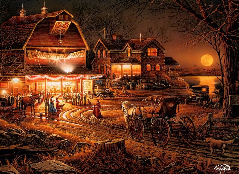 Horse-drawn Carriages at Night