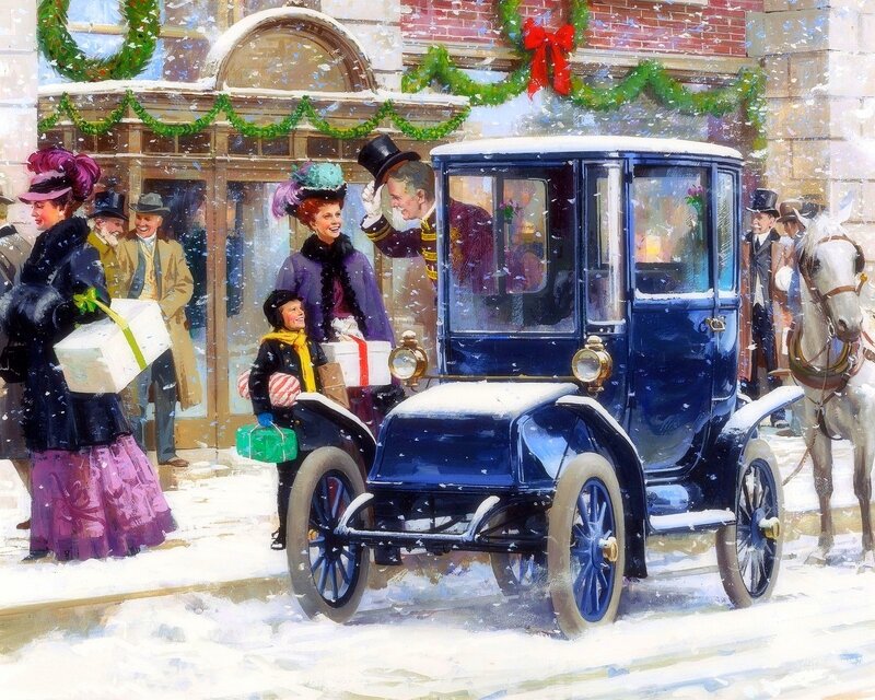 Horse-drawn Carriages — Blue, Festive