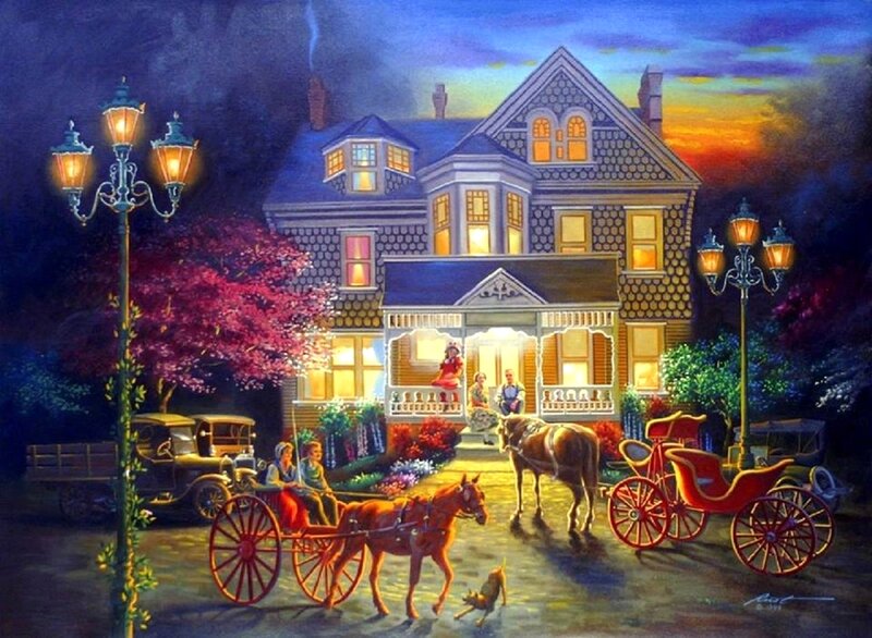 Horse-drawn Carriages — Blue, Peaceful