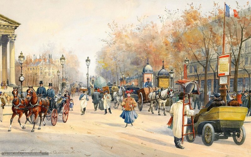 Horse-drawn Carriages — Brown, Bustling, Autumn