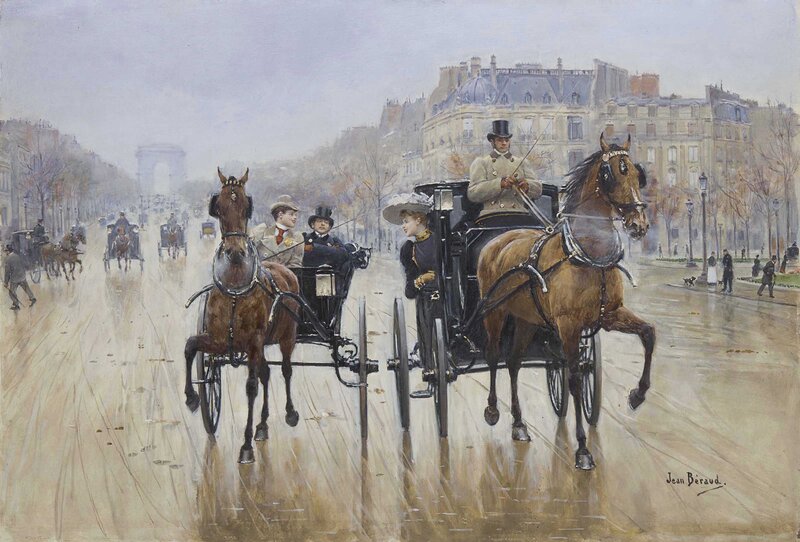 Horse-drawn Carriages — Brown, Busy