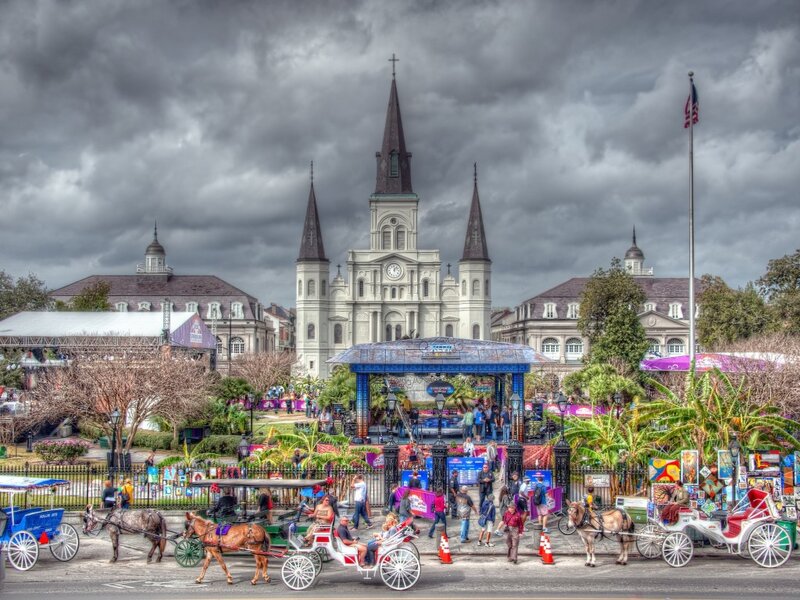 Horse-drawn Carriages in City