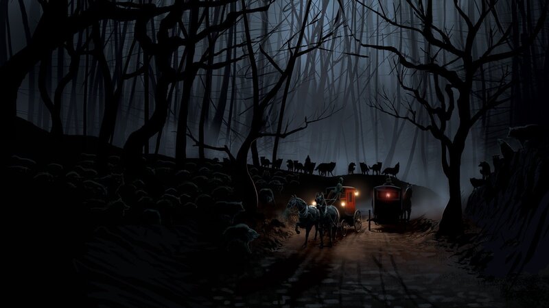Horse-drawn Carriages in Forest — Black