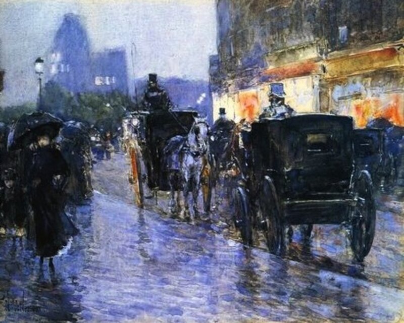 Horse-drawn Carriages in Rain