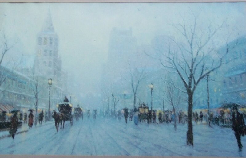 Horse-drawn Carriages in Snow — Blue, Cold