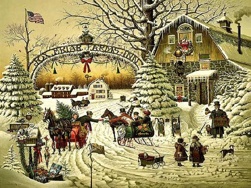 Horse-drawn Carriages in Snow
