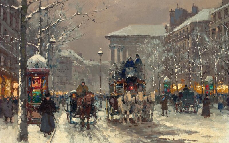 Horse-drawn Carriages in Snow — White, Cold