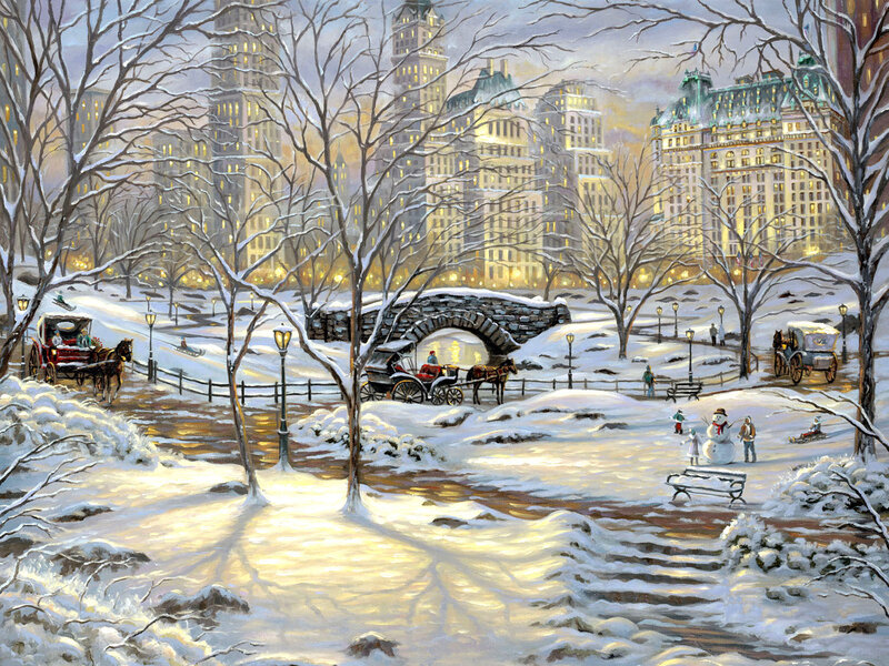 Horse-drawn Carriages in Snow — White