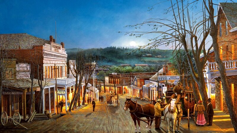 Horse-drawn Carriages in Town
