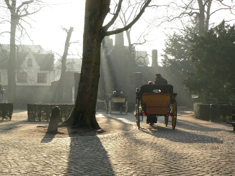 Horse-drawn Carriages on Cobblestones