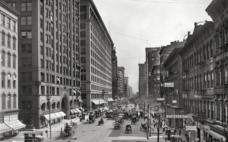 Horse-drawn Carriages on Street — Black, Busy
