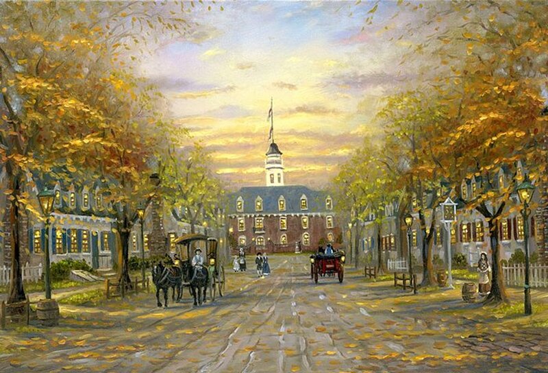 Horse-drawn Carriages on Street — Yellow, Serene, Autumn
