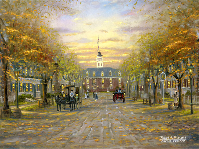Horse-drawn Carriages on Street — Yellow