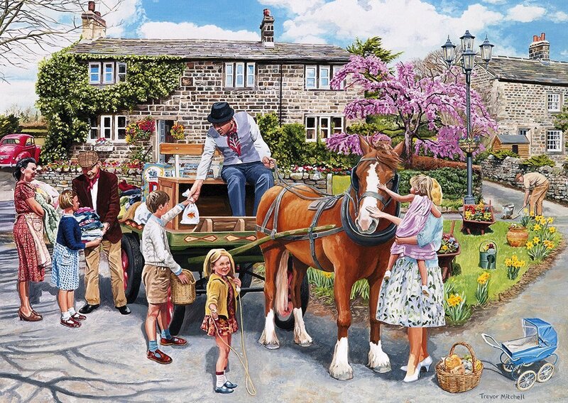 Horse-drawn Cart in Village — Brown