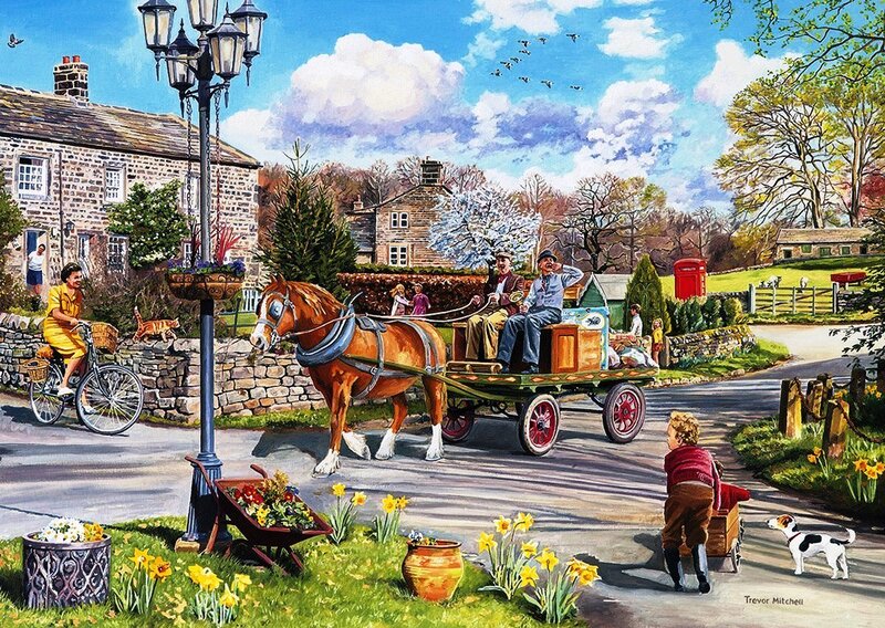 Horse-drawn Cart in Village — Green, Peaceful