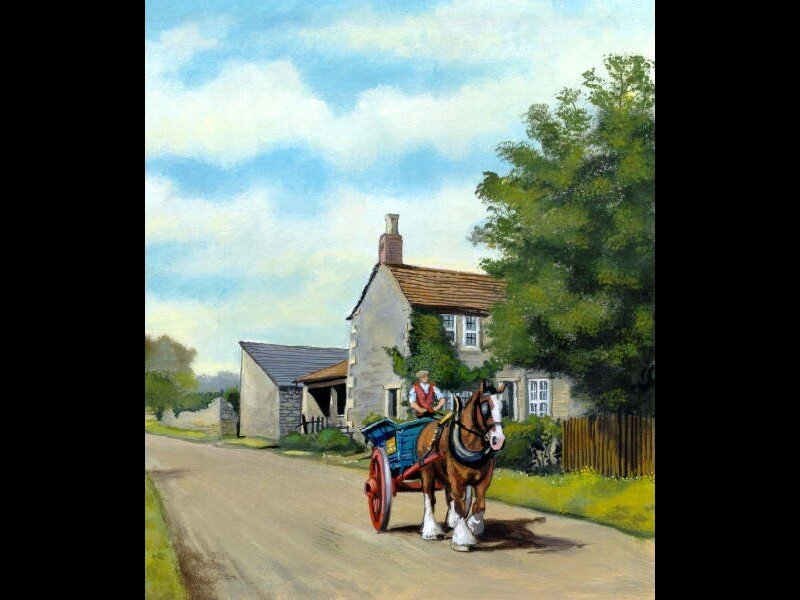 Horse-drawn cart on a country road