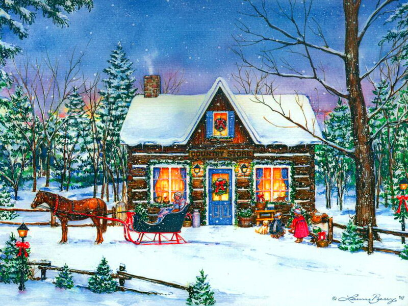 Horse-drawn Sleigh at Country Store