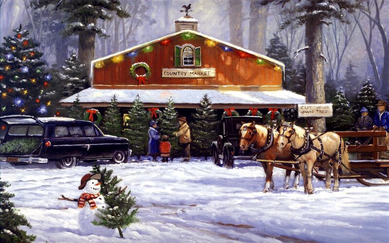 Horse-drawn Sleigh at Market