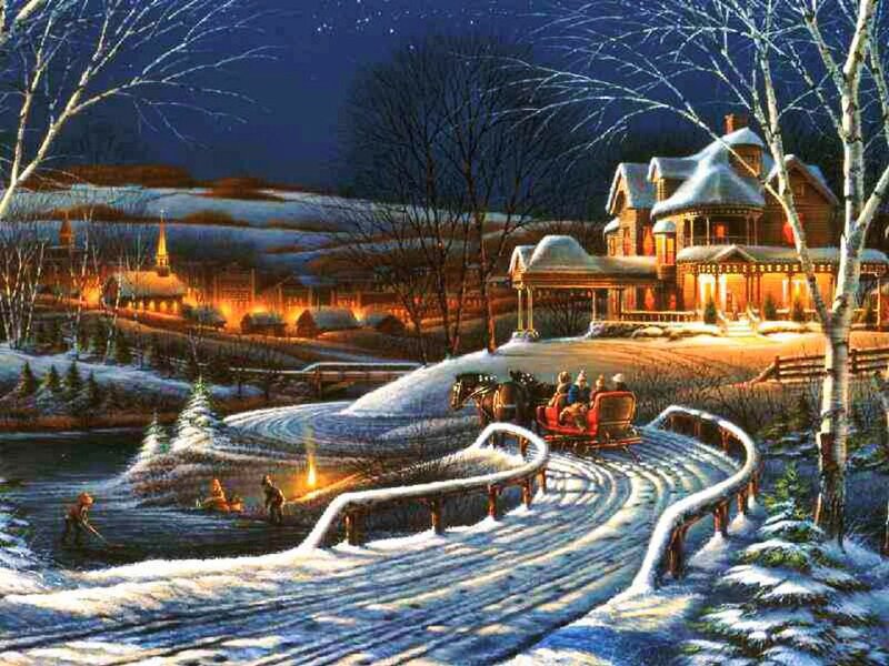 Horse-drawn Sleigh at Night — Blue, Peaceful