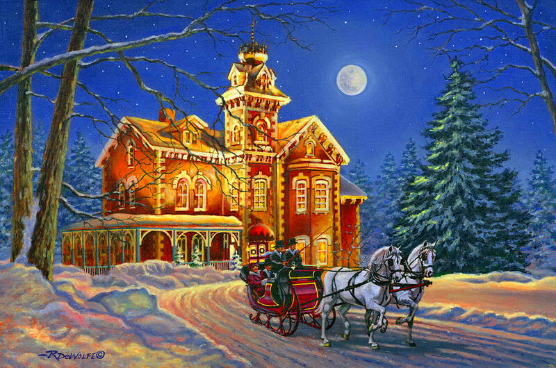 Horse-drawn Sleigh at Night — Blue, Serene