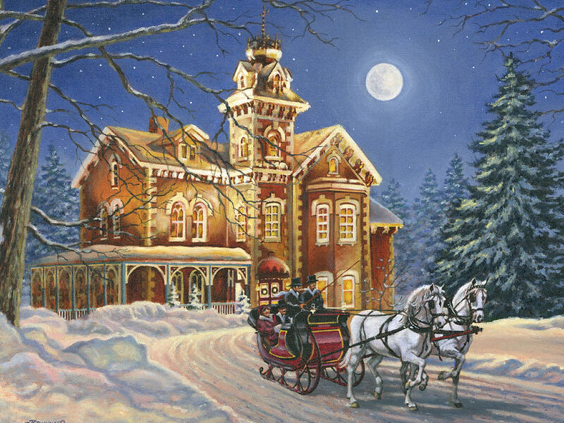 Horse-drawn Sleigh at Night — Blue
