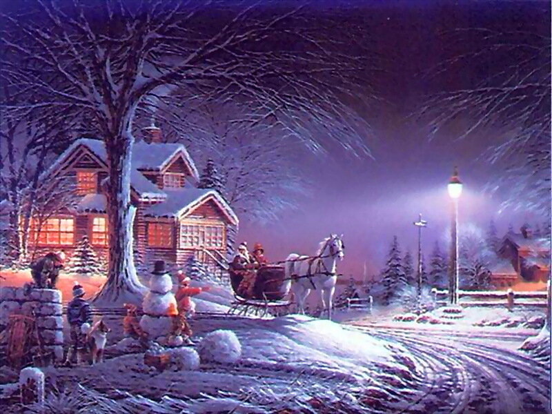 Horse-drawn Sleigh at Night