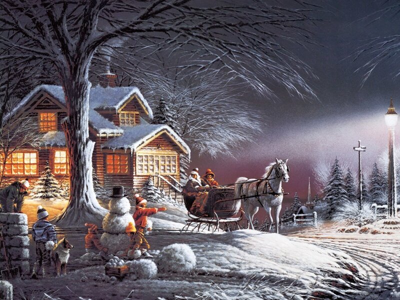 Horse-drawn Sleigh at Night — White