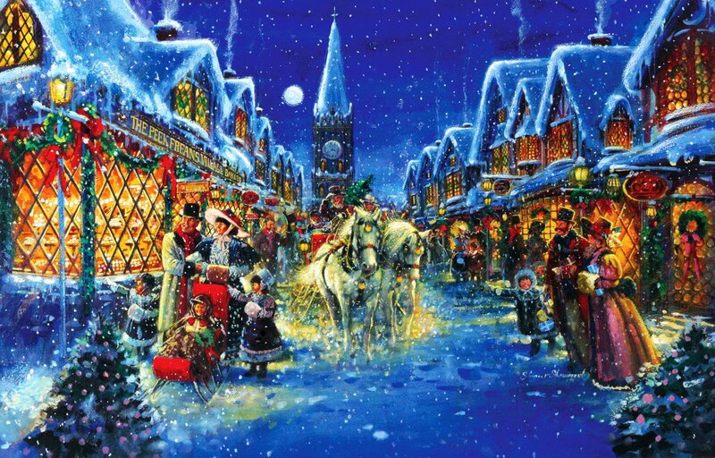 Horse-drawn Sleigh in Snow — Blue, Festive, Night