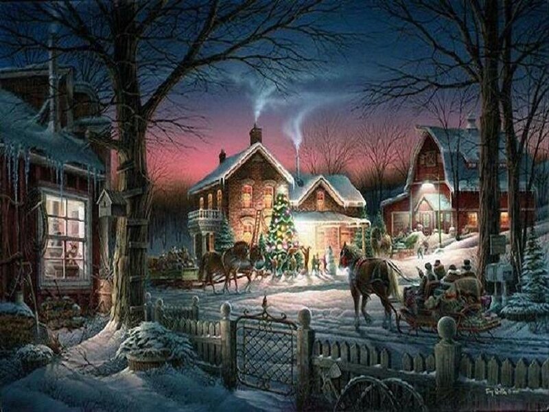 Horse-drawn Sleigh in Snow — Blue, Festive